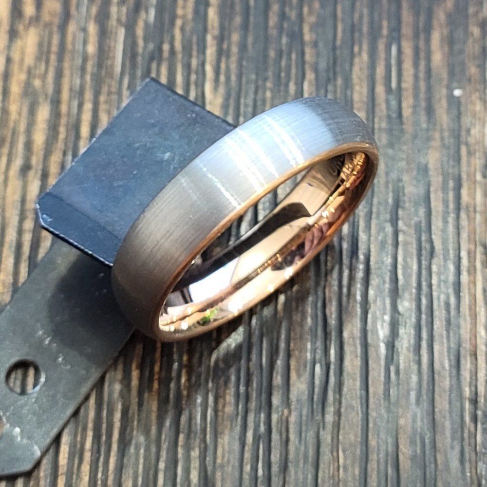 Men's Real Tungsten Ring 14k Rose Gold and Brushed Steel Size 6-13